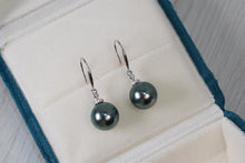 Load image into Gallery viewer, LUOWEND 18K White Gold Real Natural Tahiti Black Pearl Earrings for Women
