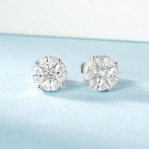 LUOWEND 18K White Gold Real Natural Diamond Stud Earrings for Women
