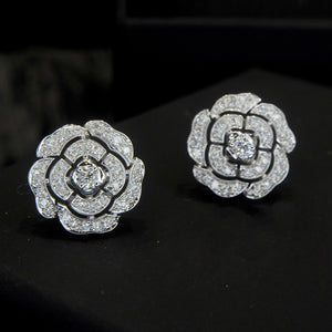 LUOWEND 18K White Gold Real Natural Diamond Stud Earrings for Women