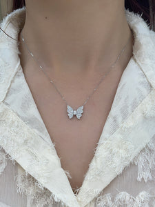 LUOWEND 18K White Gold Natural Diamond Necklace for Women