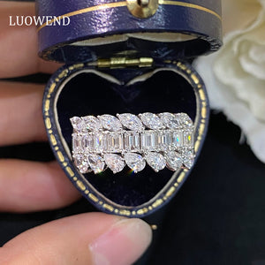 LUOWEND 18K White Gold Real Natural Diamond Ring for Women