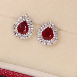 LUOWEND 18K White Gold Real Natural Ruby and Diamond Gemstone Earrings for Women