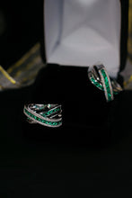 Load image into Gallery viewer, LUOWEND 18K White Gold Natural Diamond and Emerald Ring for Women
