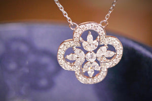 LUOWEND 18K White Gold Real Natural Diamond Necklace for Women