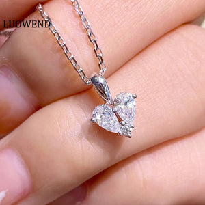 LUOWEND 18K White Gold Real Natural Diamond Pendant Necklace for Women