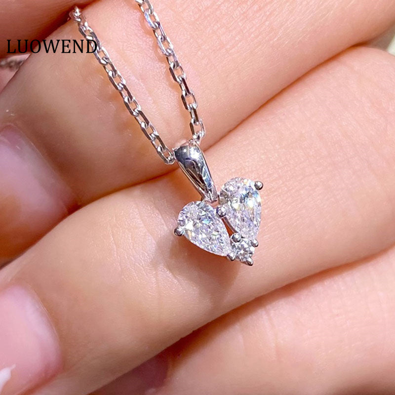 LUOWEND 18K White Gold Real Natural Diamond Pendant Necklace for Women