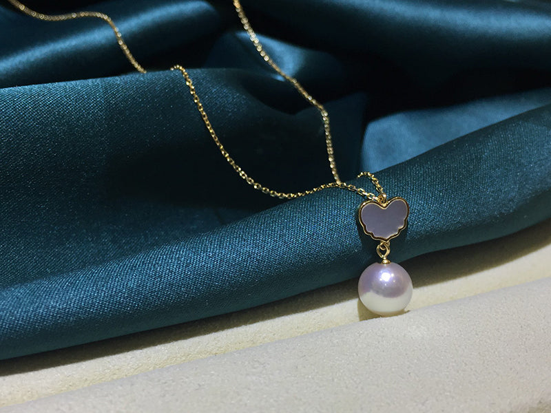 LUOWEND 18K Yellow or Rose Gold Real Natural Akoya Pearl Necklace for Women