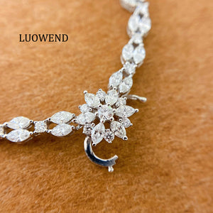 LUOWEND 18K White Gold Real Natural Diamond Necklace for Women