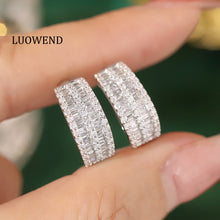 Load image into Gallery viewer, LUOWEND 18K White Gold Real Natural Diamond Hoop Earrings for Women
