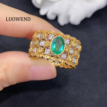 Load image into Gallery viewer, LUOWEND 18K White and Yellow Gold Real Natural Emerald Ring for Women
