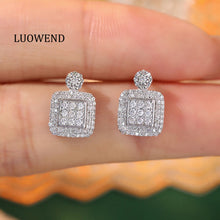 Load image into Gallery viewer, LUOWEND 18K White Gold Real Natural Diamond Stud Earrings for Women
