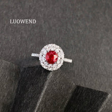 Load image into Gallery viewer, LUOWEND 18K White Gold Natural Ruby Ring for Women
