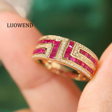 Load image into Gallery viewer, LUOWEND 18K Yellow Gold Real Natural Diamond and Ruby Ring for Women
