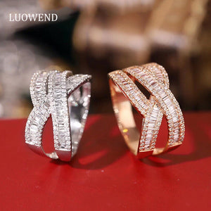 LUOWEND 18K White or Rose Gold Real Natural Diamond Ring for Women
