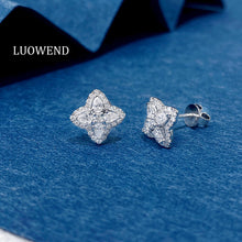 Load image into Gallery viewer, LUOWEND 18K White Gold Natural Diamond Earrings for Women
