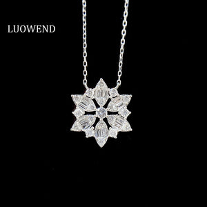 LUOWEND 18K White Gold Real Natural Diamond Pendant Necklace for Women
