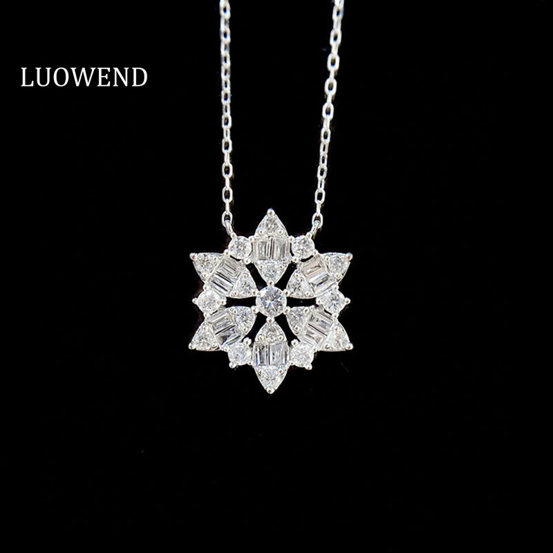 LUOWEND 18K White Gold Real Natural Diamond Pendant Necklace for Women