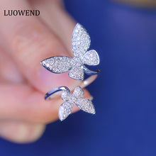 Load image into Gallery viewer, LUOWEND 18K White Gold Real Natural Diamond Ring for Women
