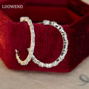 LUOWEND 18K White Gold Real Natural Diamond Hoop Earrings for Women