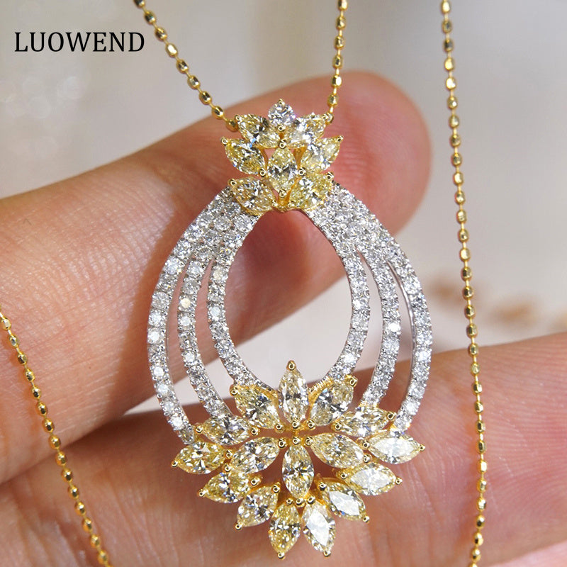 LUOWEND 18K White and Yellow Gold Real Natural Diamond Necklace for Women