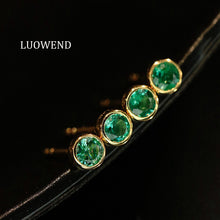 Load image into Gallery viewer, LUOWEND 18K Yellow Gold Fine Jewelry Natural Emerald Earrings for Women

