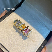 Load image into Gallery viewer, LUOWEND 18K Yellow Gold Natural Color Sapphire Ring for Women
