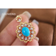 Load image into Gallery viewer, LUOWEND 18K Yellow Gold Natural Turquoise Pendant for Women
