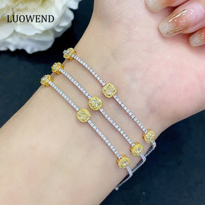 LUOWEND 18K White and Yellow Gold Real Natural Yellow Diamond Bracelet for Women