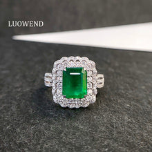 Load image into Gallery viewer, LUOWEND 18K White Gold Real Natural Diamond and Emerald Ring for Women
