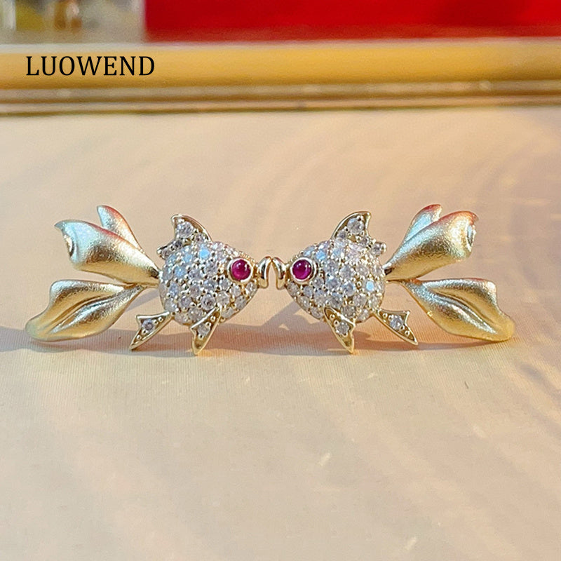 LUOWEND 18K Yellow Gold Natural Diamond Earrings for Women