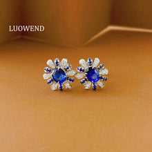 Load image into Gallery viewer, LUOWEND 18K White Gold Natural Sapphire Earrings for Women
