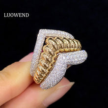 Load image into Gallery viewer, LUOWEND 18K White and Yellow Gold Real Natural Diamond Ring for Women
