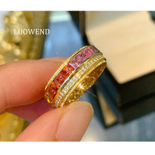 Load image into Gallery viewer, LUOWEND 18K Yellow Gold Natural Color Sapphire Ring for Women
