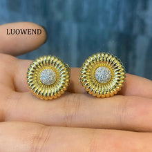 Load image into Gallery viewer, LUOWEND 18K Yellow Gold Natural Diamond Hoop Earrings for Women
