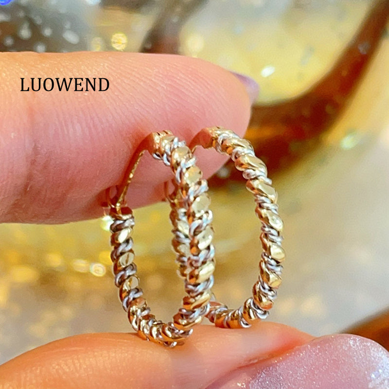 LUOWEND 18K White+Yellow Gold Hoop Earrings for Women
