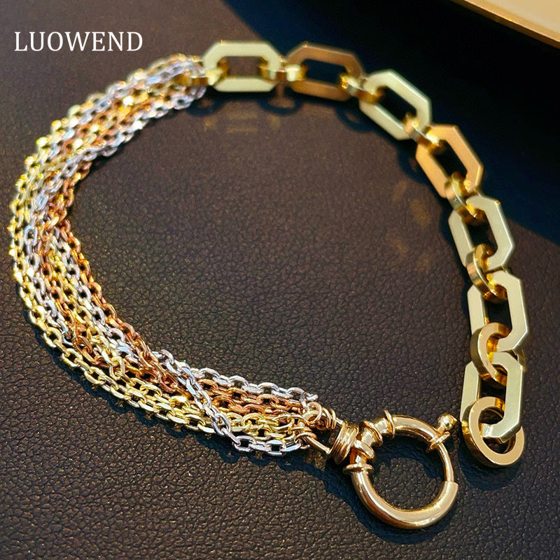 LUOWEND 18K White+Yellow+Rose Gold Bracelet for Women