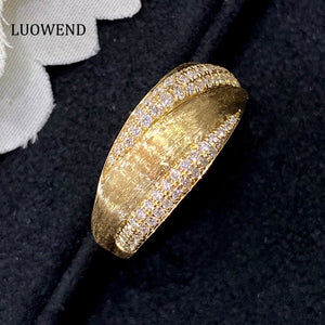 LUOWEND 18K Yellow Gold Real Natural Diamond Ring for Women