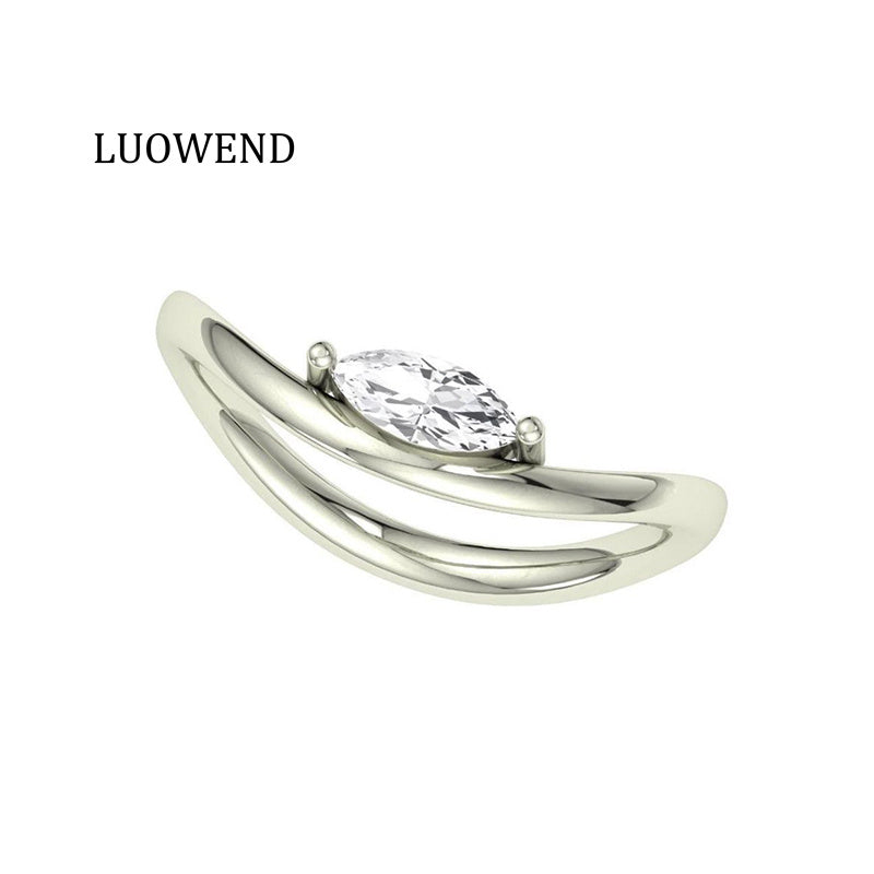 LUOWEND 18K White/Yellow/Rose Gold Natural Diamond Ring for Women