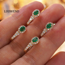 Load image into Gallery viewer, LUOWEND 18K Yellow Gold Real Natural Diamond&amp;Emerald Hoop Earrings for Women
