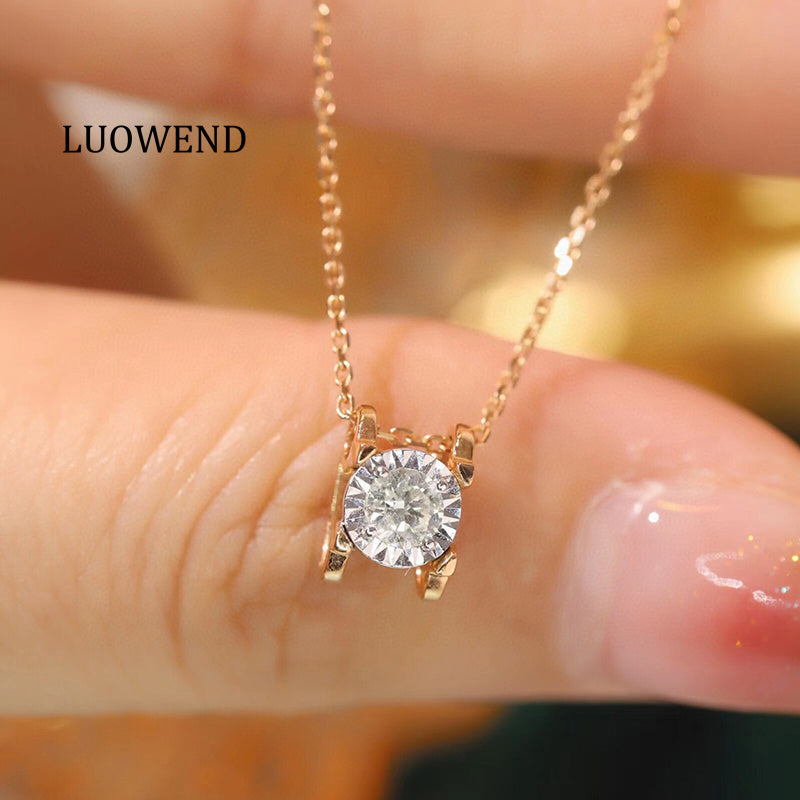 LUOWEND 18K Rose Gold Real Natural Diamond Pendant Necklace for Women