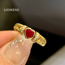Load image into Gallery viewer, LUOWEND 18K Yellow Gold Natural Ruby Ring for Women
