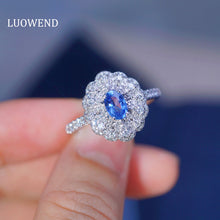 Load image into Gallery viewer, LUOWEND 18K White Gold Real Natural Sapphire and Diamond Gemstone Ring for Women
