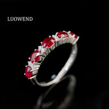 Load image into Gallery viewer, LUOWEND 18K White Gold Real Natural Diamond and Ruby Ring for Women
