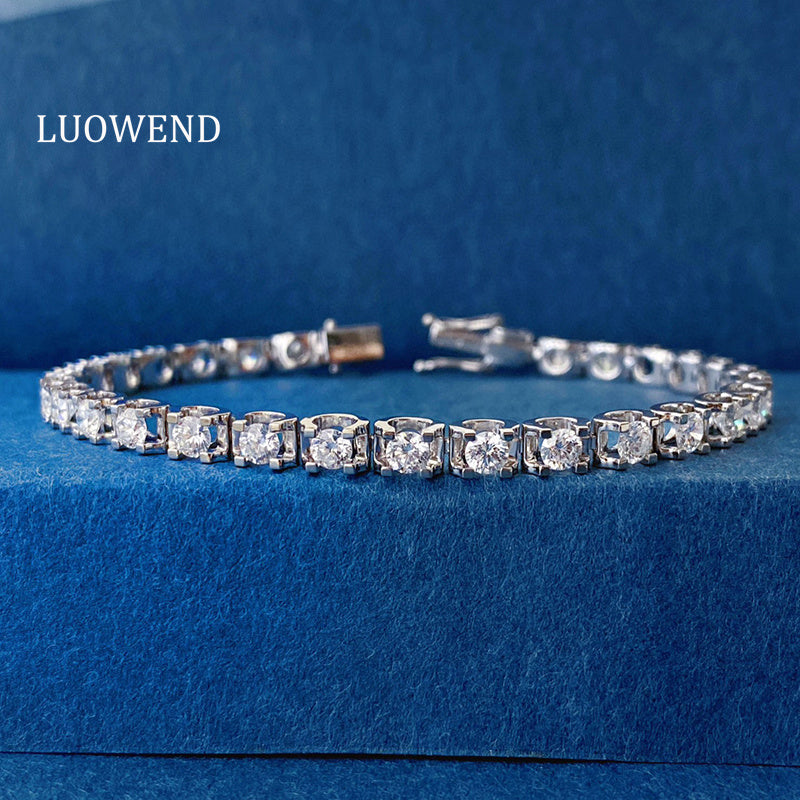 LUOWEND 18K White Gold Natural Diamond Bracelet for Women