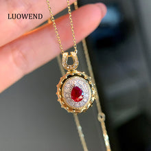 Load image into Gallery viewer, LUOWEND 18K Yellow Gold Real Natural Ruby Necklace for Women
