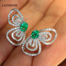 Load image into Gallery viewer, LUOWEND 18K White Gold Natural Diamond and Emerald Earrings for Women
