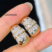 Load image into Gallery viewer, LUOWEND 18K Yellow Gold Fine Jewelry Real Natural Diamond Hoop Earrings for Women

