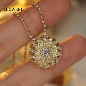 LUOWEND 18K Yellow Gold Real Natural Diamond Necklace for Women