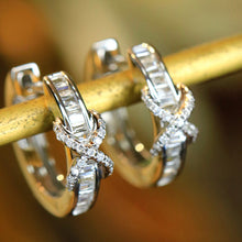 Load image into Gallery viewer, LUOWEND 18K White or Yellow Gold Real Natural Diamond Hoop Earrings for Women
