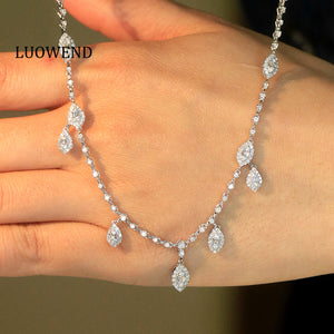 LUOWEND 18K White Gold Natural Diamond Necklace for Women
